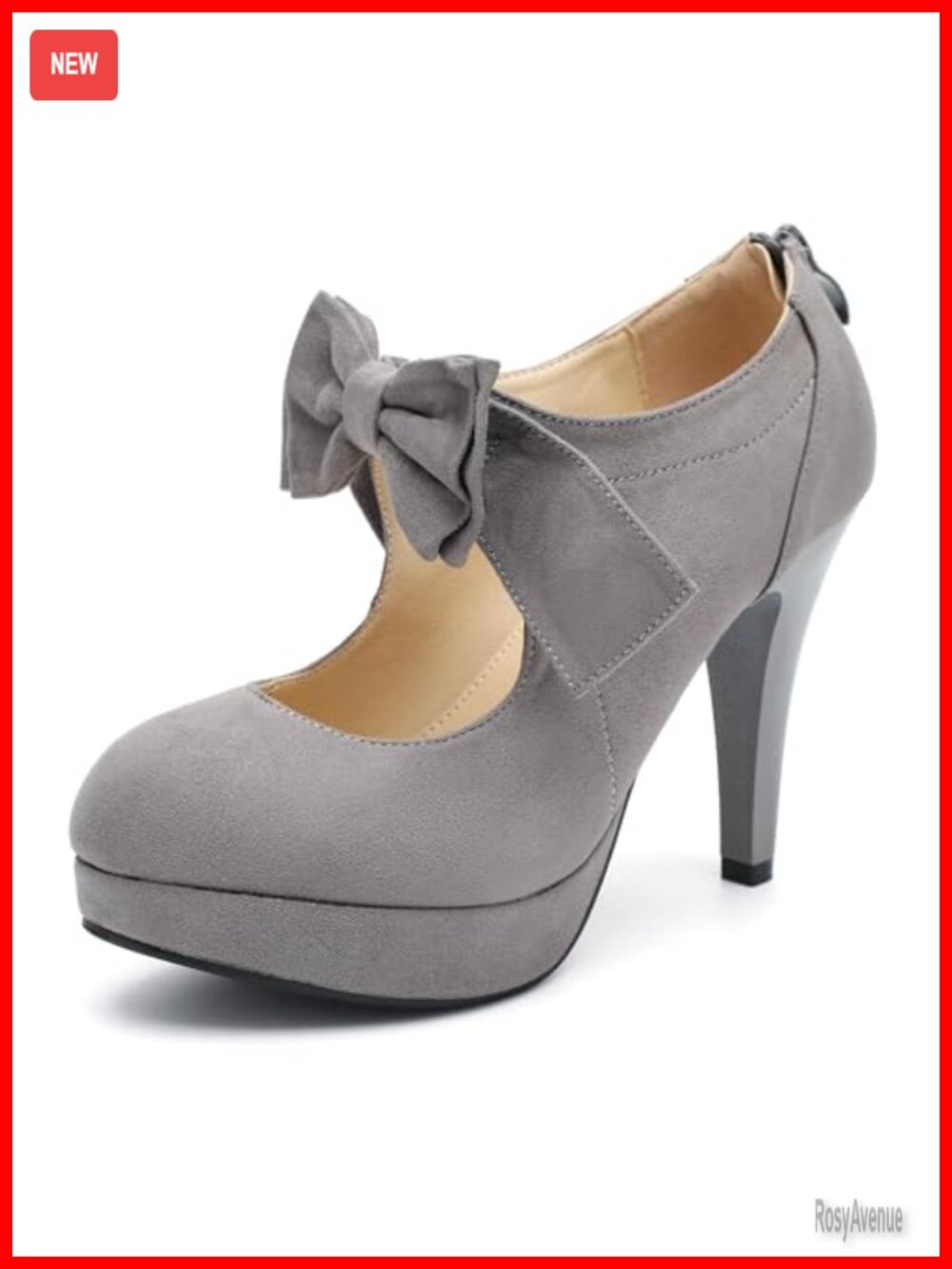 Women's Platform Mary Jane Pumps High Heel Closed Toe Zip Bow Faux Suede